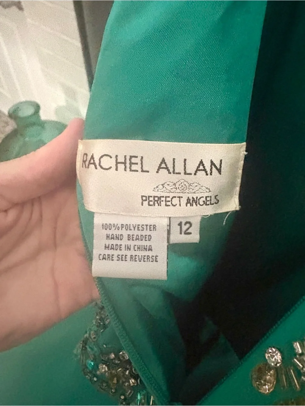 Rachel Allan Perfect Angels Girls Size 12 Green/Teal Embellished Pageant Dress